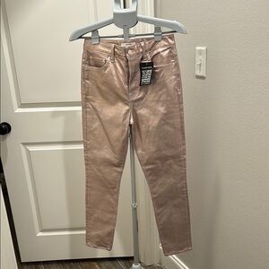 NWT GRLFRND Karolina Pink Metallic Skinny Jeans Size 27 Festival Disco Luxury